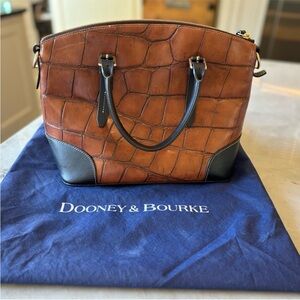 Dooney & Bourke Tan and Black Croc-Embossed Satchel